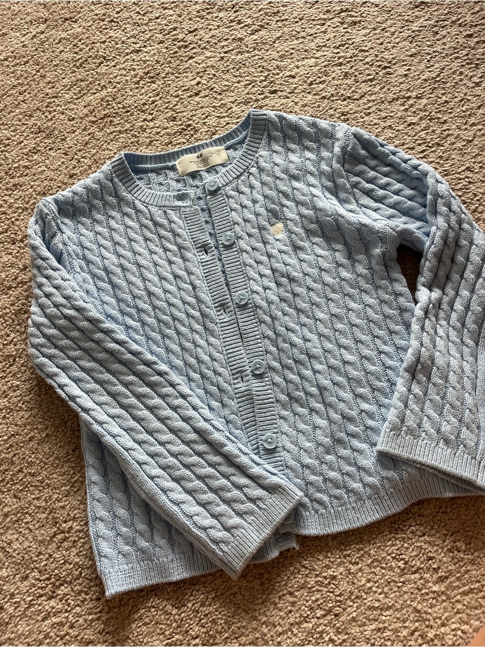 Light Blue Cable Knit Cardigan. New